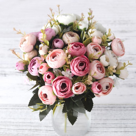 European Vintage Artificial Silk Tea Rose Flowers 6 head 4 Small bud Bouquet Wedding Home Retro Fake Flower Party DIY Decoration European Vintage Artificial Silk Tea Rose Flowers 6 head 4 Small bud Bouquet Wedding Home Retro Fake Flower Party DIY Decoration
