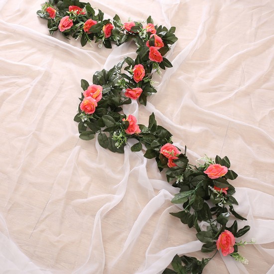 silk artificial rose vine hanging flowers for wall decoration rattan fake plants leaves garland romantic wedding home decoration silk artificial rose vine hanging flowers for wall decoration rattan fake plants leaves garland romantic wedding home decoration