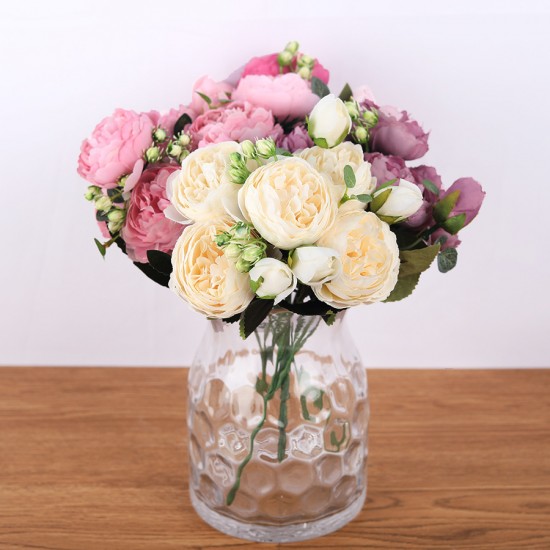 30cm Rose Pink Silk Bouquet Peony Artificial Flowers 5 Big Heads 4 Small Bud Bride Wedding Home Decoration Fake Flowers Faux 30cm Rose Pink Silk Bouquet Peony Artificial Flowers 5 Big Heads 4 Small Bud Bride Wedding Home Decoration Fake Flowers Faux