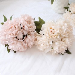 5pcs Big Head Artificial Flowers Peony Cute Silk Bride Bouquet Fake Flowers for Home Wedding DIY Decoration White Party Supplies