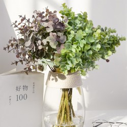 6pcs Artificial Plastic Eucalyptus Bouquet Green Coffee Wedding Decoration Arrangment Faux Foliage Fake Plants Branch Home Decor
